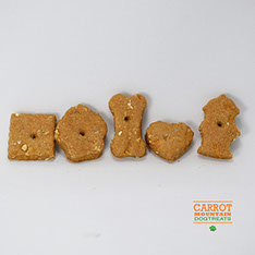 small dog treats in everyday shapes: square, dog paw, bone, heart, fire hydrant